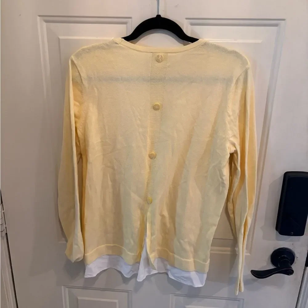 J. Jill Yellow Crew Neck Sweater Lightweight Knit Button Back Detail